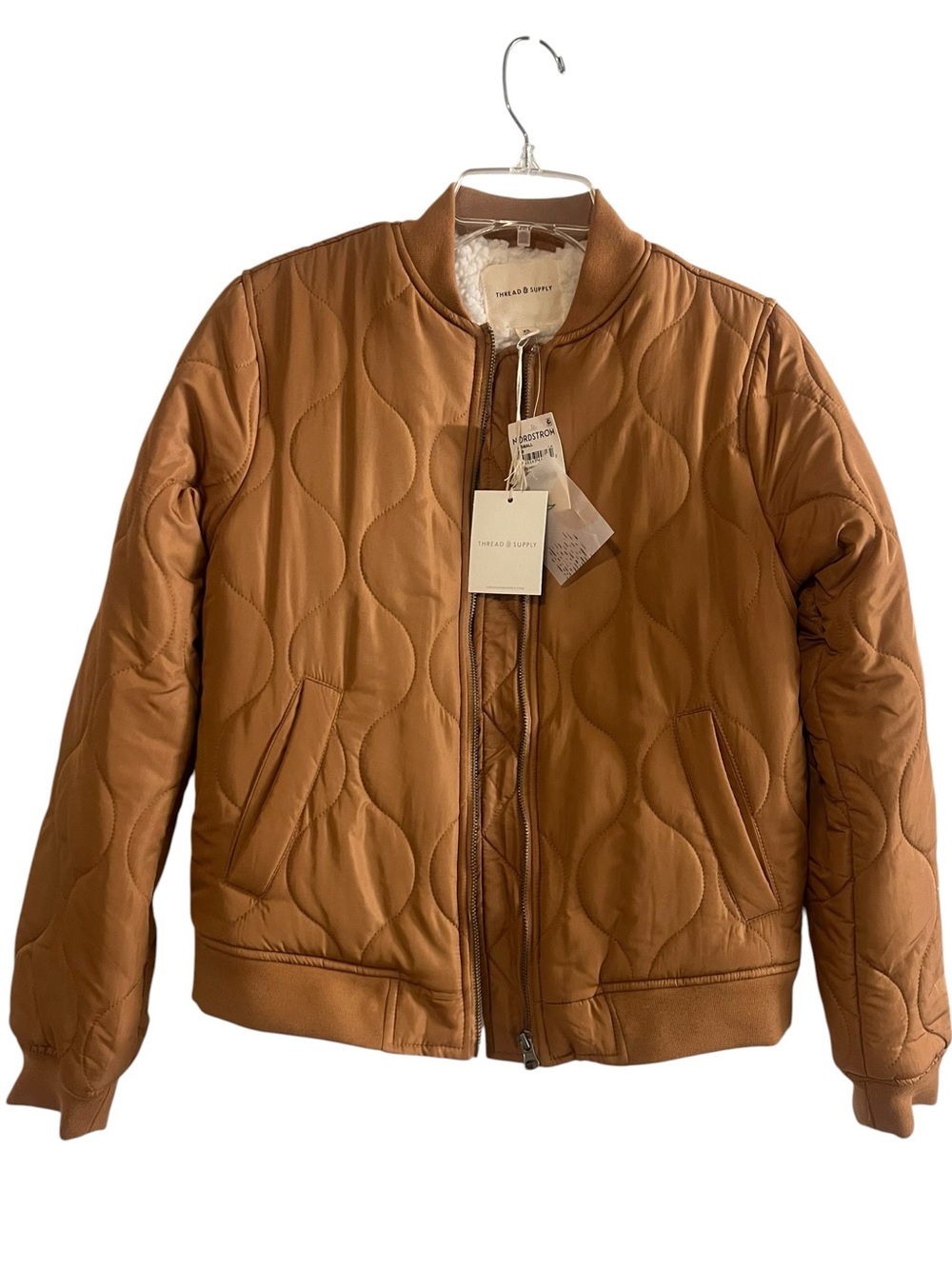 Thread & Supply Quilted Bomber Jacket in Caramel